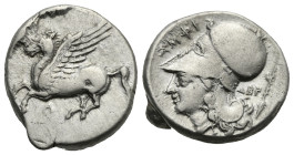 Akarnania, Argos Amphilochikon. Circa 340-300 BC. Stater. (Silver, 22.40 mm, 8.57 g.). Pegasus flying l. Rv. Helmeted head of Athena l., spear behind....