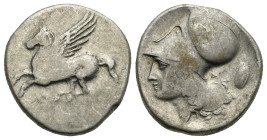 Akarnania, Argos Amphilochikon. Circa 330-280 BC. Stater (Silver, 22.24 mm, 8.39 g). Pegasus flying l. Rv. Helmeted head of Athena l., shield behind. ...