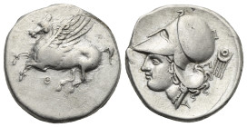 Akarnania, Thyrreion. Circa 320-280 BC. Stater (Silver, 21.70 mm, 8.38 g). Pegasus flying l. Rv. Helmeted head of Athena l., pendant earring behind. C...