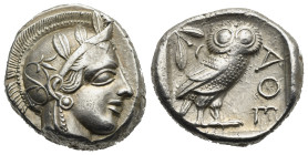 Attica. Athens. Ca. 440-404 BC. Tetradrachm (Silver, 24.56 mm, 17.21 g). Full Crest. Mid-mass coinage issue. Head of Athena right, wearing earring, ne...