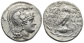 Attica. Athens. Circa 165-42 BC. Tetradrachm (Silver, 30.03 mm, 13.93 g). Ammonios, Kallias and Lysan..., magistrates, circa 118/7. Head of Athena Par...