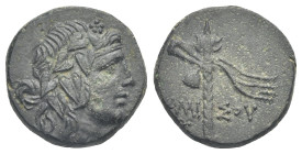 Pontos, Amisos. Uncertain Denomination, time of Mithradates VI Eupator, circa 85-65 BC.( Bronze, 17.43 mm, 3.56 g.). Head of young Dionysos r., wearin...