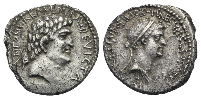 Marcus Antonius and Cleopatra VII Thea Philopator, autumn 34 BC. Denarius, Alexa...