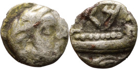 Phoenicia, Arados. Uncertain king. Circa 380-351 Silver coin. Obv: Bust of king. Rev: Galley