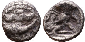 Phoenicia, Tyre ( Circa 347-332 BC) AR Didrachm Obverse: Crowned and bearded deity riding right on winged hippocamp, holding reins and bow; two-line z...
