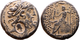 SYRIA. Seleucis and Pieria. Antioch, 1st cent. BC. Tetrachalkon . Laureate head of Zeus right; c/m: head of Cleopatra VII(?) within oval incuse. Rev. ...