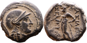 Seleucus II Callinicus (Seleukid King: 246-225 BC). AE bronze. Obv.: Head of Athena Rev: Apollo standing left, testing arrow 