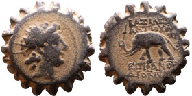 Antiochus VI Dionysos (Seleukid King: 145-141 BC). AE bronze. Obv.: Radiate and wreathed head Rev.: elephant standing left