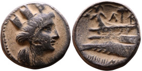 Phoenicia Arados (II Century BC) Bronze coin. Obverse: Diademed head of Poseidon right Reverse: Stern or ram of galley, unclear date below.