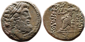SYRIA. Antioch. Civic issue (100-1 BC). AE bronze. Obv: laureate head of Zeus, r. Rev: ΑΝΤΙΟΧΕΩΝ ΤΗΣ ΜΗΤΡΟΠΟΛΕΩΣ; Zeus seated l., holding Nike and sce...