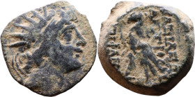 Antiochus VIII (Seleukid King: 121-96 BC). AE bronze. Obv.: diademed head of Antiochus right. Rev.: Eagle standing on thunderbolt