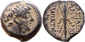 Antiochus IX Cyzicenus (Seleukid King: 114-95 BC). AE bronze. Obv.: diademed head of Antiochus right. Rev.: Titles to right and left of winged thunder...