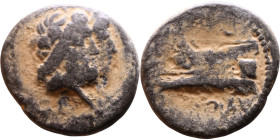 Phoenicia Arados (II - I Century BC) Bronze coin. Obverse: Jugate heads of Zeus and Herra right Reverse: Prow left surmounted by Athena standing left....
