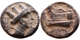 Phoenicia Arados (II Century BC) Bronze coin. Obverse: Diademed head of Poseidon right Reverse: Stern or ram of galley, unclear date below.