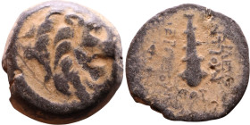 Antiochus VII Sidetes (Seleukid King: 138-129 BC ) bronze coins. Obv.: Head of Lion. Rev.: Club