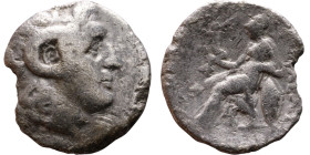 Lysimachos (King of Thrace: 323-281) Silver coin Obverse: Diademed head of deified Alexander right, wearing horn of Ammon Reverse: Athena Nikephoros s...