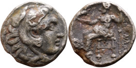 Alexander III (336-323 BC) Silver coin Obverse: Head of Herakles to right, wearing lion skin headdress Rev: Zeus seated left on low throne, holding lo...