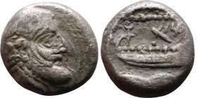 Phoenicia, Arados. Uncertain king. Circa 380-351 Silver coin. Obv: Bust of king. Rev: Galley