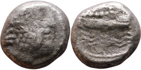 Phoenicia, Arados. Uncertain king. Circa 380-351 Silver coin. Obv: Bust of king. Rev: Galley
