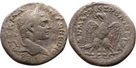 Caracalla (211-217) Tetradrachm. Obverse: Bust of emperor. Reverse: Eagle standing left, head right, wreath in beak, tail right, wings spread