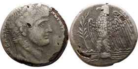 Nero (54-68) Syria: Antioch. Tetradrachm Obverse: ΝΕΡΩΝ ΚΑΙΣΑΡ ΣΕΒΑΣΤΟΥ Laureate head of Nero, right, with aegis Reverse: Eagle on thunderbol...