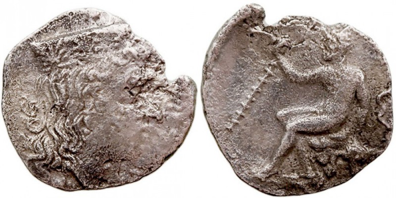 SICILIA. Thermai Himerensis. Litra. AR. (350-330 a.C.) Acuñación púnica. A/Cabez...