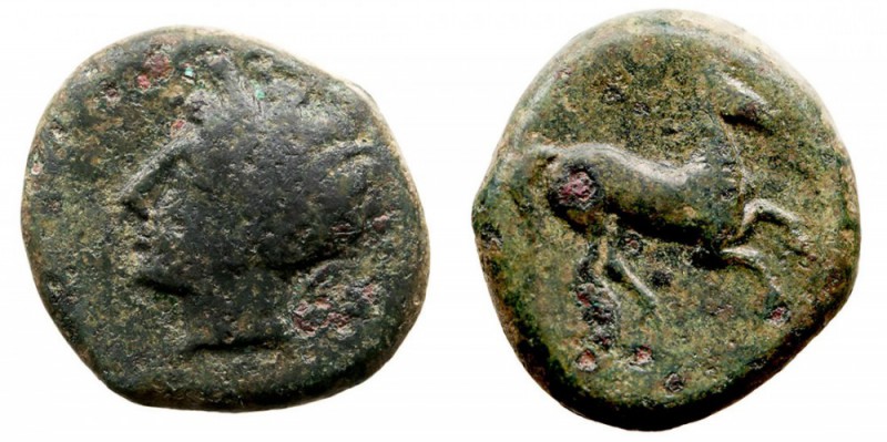 SICILIA. AE-17. (C. 370-340 a.C.) Dominación cartaginesa. A/Cabeza de Tanit a iz...