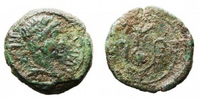 NORTE DE ÁFRICA. Juba II. AE-18. A/Busto a la der., alrededor REX IVBA. R/Símbolo de Isis. 3,76 g. MA.223. Rara. MBC-/BC+. Pátina verde.