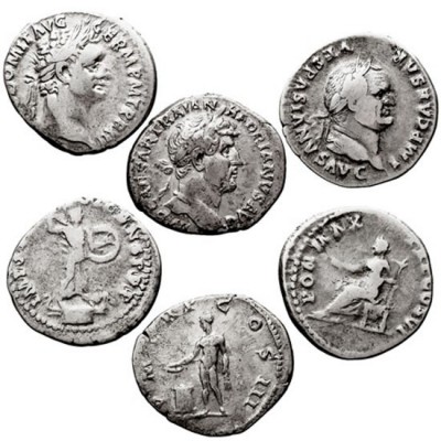 LOTES DE CONJUNTO. Denario. AR. Lote de 3 monedas. Vespasiano, Domiciano y Adria...