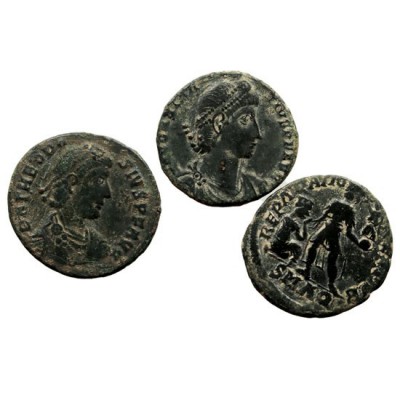 LOTES DE CONJUNTO. Follis. AE. Lote de 3 monedas. Graciano, Constantino II y Teo...