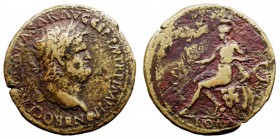 NERÓN. Sestercio. AE. R/ROMA, S.C. Roma sentada a izq. 24,48 g. RIC.211. Muy escasa. BC/BC-.