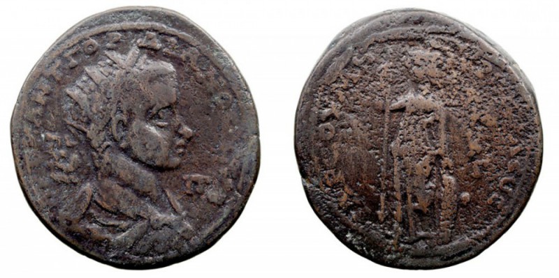 GORDIANO III. Cilicia, Tarsus. AE-38. A/Busto radiado a der., alrededor ley. R/A...