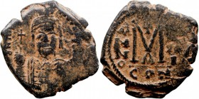 MAURICIO TIBERIO. Constantinopla. 40 Nummi. AE. (582-602) Año 3 (584/5) BC.494. MBC-.