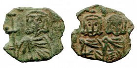 CONSTANTINO V. Siracusa. Follis. AE. (741-775) A/Constantino y León IV de frente. R/León III, a la izq. cruz. BC.1569. Cospel irregular, si no MBC-. P...