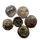 LOTES DE CONJUNTO. Lote de 6 monedas. AE. As. Castulo, Bolscan, Emerita, Sexi, Obulco y Cascantum. MBC-a BC-.