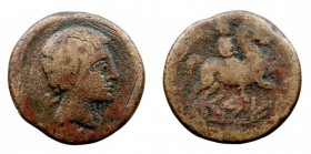 CESE, TARRAGONA. As. AE. A/Cabeza masculina a der., detrás letra Ti. R/Jinete con palma a der., debajo CeSE. 9,69 g. AB.2293. BC-.