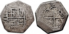 FELIPE III. 4 Reales. AR. Granada M. (1609) Valor IIII a la izq. y G-M a la der. 13,16 g. (CAL.206) Muy rara. BC+.