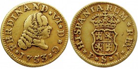FERNANDO VI. 1/2 Escudo. AV. Sevilla PJ. 1753. 1,77 g. CAL.266. MBC-.