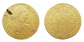 CARLOS IV. 2 Escudos. AV. Madrid MF. 1797. 6,59 g. CAL.330. Hoja en anv., si no MBC+.