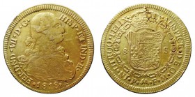 FERNANDO VII. 8 Escudos. AV. Popayán FM. 1818. Falsa de época. 27,07 g. Barrera, No cataloga. Muy escasa. MBC.