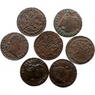 FERNANDO VII. 2 Maravedís. AE. Lote de 7 monedas. Segovia 1827, 1828, 1829, 1830, 1831, 1832 y 1833. MBC+ a MBC.