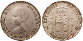 ALFONSO XIII. 50 Céntimos. AR. 1892 *9-2 PGM. CAL.55. EBC+.