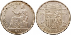 II REPÚBLICA. Peseta. AR. 1933 *3-4. CAL.1. EBC/EBC+.