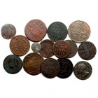 LOTES DE CONJUNTO. Lote de 15 monedas. AE. Siglo XVIII y XIX. En su mayoría europeas. Examinar. MBC a BC-.
