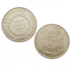 BRASIL. PEDRO II. 1000 Reis. AR. Lote de 2 monedas. 1850 y 1857. KM.465 Y 476. MBC+.