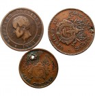 CAMBOYA. NORODOM I. Lote de 2 monedas. AE. 15 y 10 Céntimos 1860. KM.X2 Y 3. El de 5 Céntimos presenta agujerito, si no MBC/BC+.
