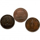 CANADÁ. Lote de 3 monedas. AE. Sou 1837 y 1852, 1/2 Penny 1844. MBC- a BC+.