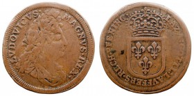 FRANCIA. LUIS XIV. Jetón. AE. Acuñado por Lazarus Gottlieb Lauffer (1663-1709) en Nuremberg. MBC-.