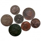 GRAN BRETAÑA. Lote de 7 monedas. AE. Jorge II, Jorge III (3), Jorge IV y Guillermo IV (2) MBC- a BC-.