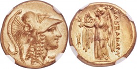MACEDONIAN KINGDOM. Alexander III the Great (336-323 BC). AV stater (18mm, 8.62 gm, 8h). NGC MS 5/5 - 4/5. Lifetime or early posthumous issue of Amphi...